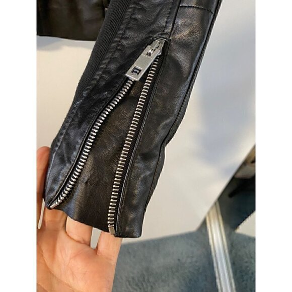 rag & bone harrison moto lamb leather jacket size 0 black zip ribbed knit panel - Picture 7 of 13